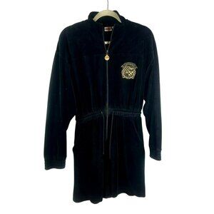 Ellesse Velour Tracksuit Romper Shorts Women Small Black Zip Crest Athleisure